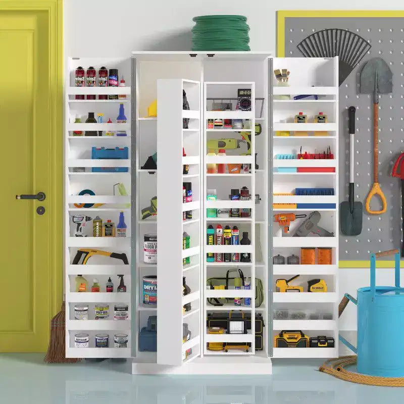 Famapy Garage Storage Cabinet with Rotating Shelves & Door Compartments,Multi-Layer Organizer,Sturdy Construction,for Tools & Garden Supplies