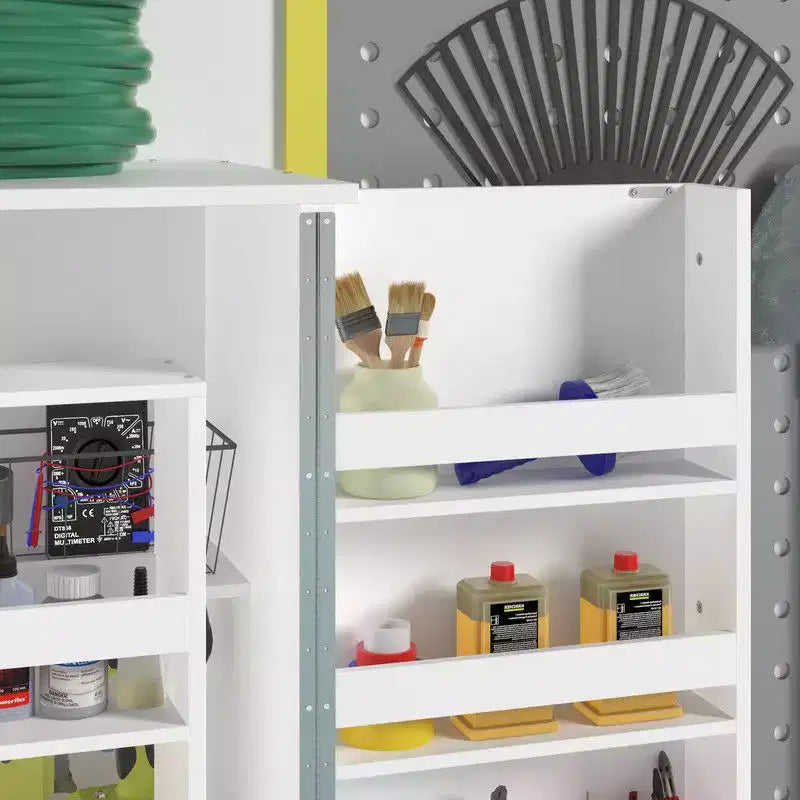 Armoire de rangement de garage avec étagères rotatives et compartiments de porte, organisateur multicouche, construction robuste, pour outils et fournitures de jardin