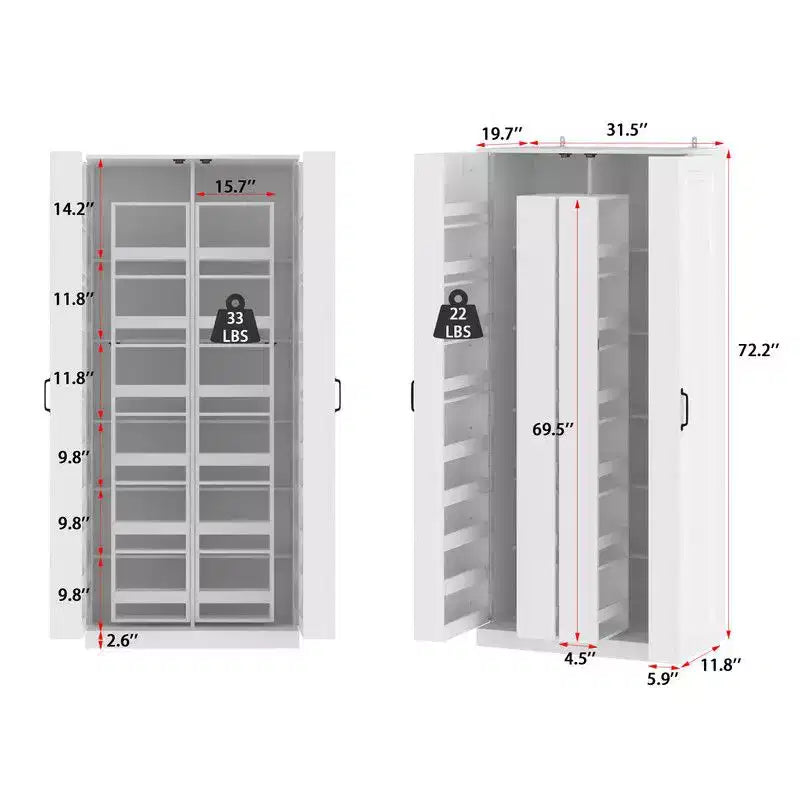 Armoire de rangement de garage avec étagères rotatives et compartiments de porte, organisateur multicouche, construction robuste, pour outils et fournitures de jardin