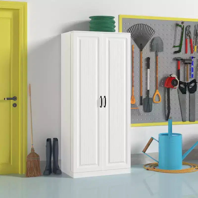 Armoire de rangement de garage avec étagères rotatives et compartiments de porte, organisateur multicouche, construction robuste, pour outils et fournitures de jardin
