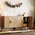 Rattan Sideboard with Double Doors, Bohemian Storage Cabinet with Drawers for Dining Room and Living Room