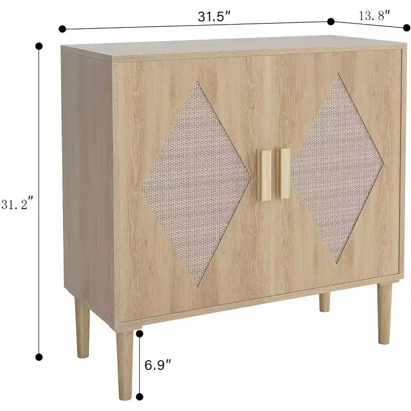 Buffet en rotin avec deux portes, meuble de rangement bohème avec tiroirs pour salle à manger et salon