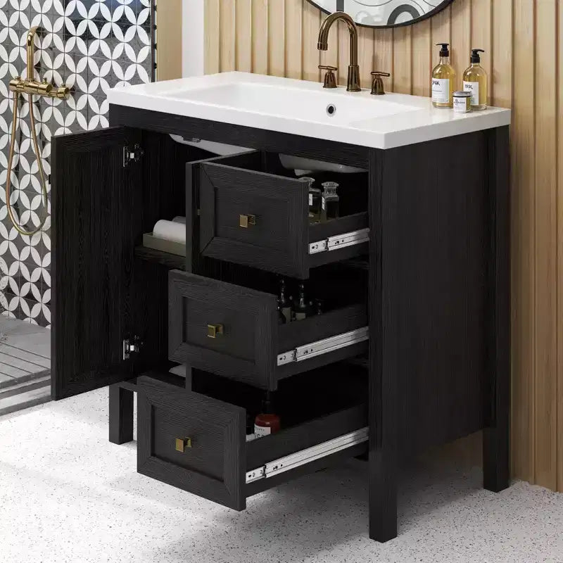 36 Inch Bathroom Vanity with Ceramic Sink Bathroom Storage Cabinet with 2 Doors amd 3 Drawers 2 Doors
