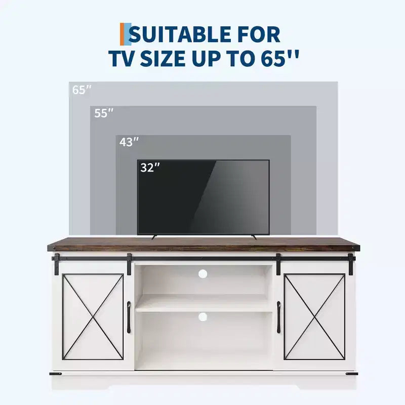 Meuble TV pour téléviseur jusqu'à 65 pouces, meuble de divertissement en bois avec portes coulissantes de style grange, console multimédia pour salon