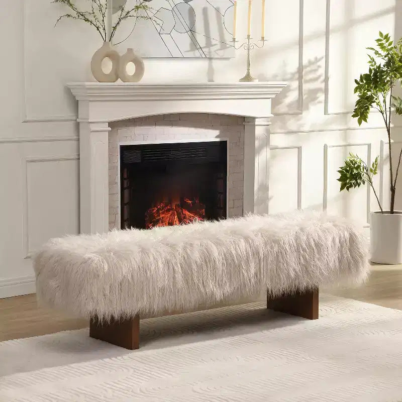 Banc rembourré en fausse laine à poils longs, style moderne