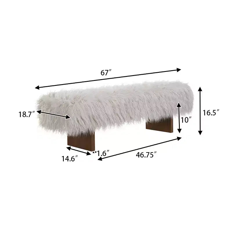 Banc rembourré en fausse laine à poils longs, style moderne