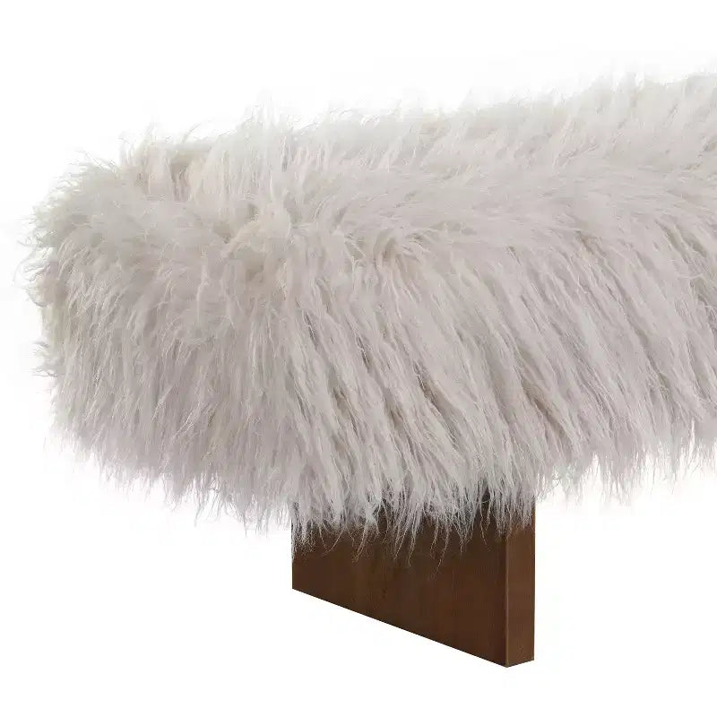 Banc rembourré en fausse laine à poils longs, style moderne