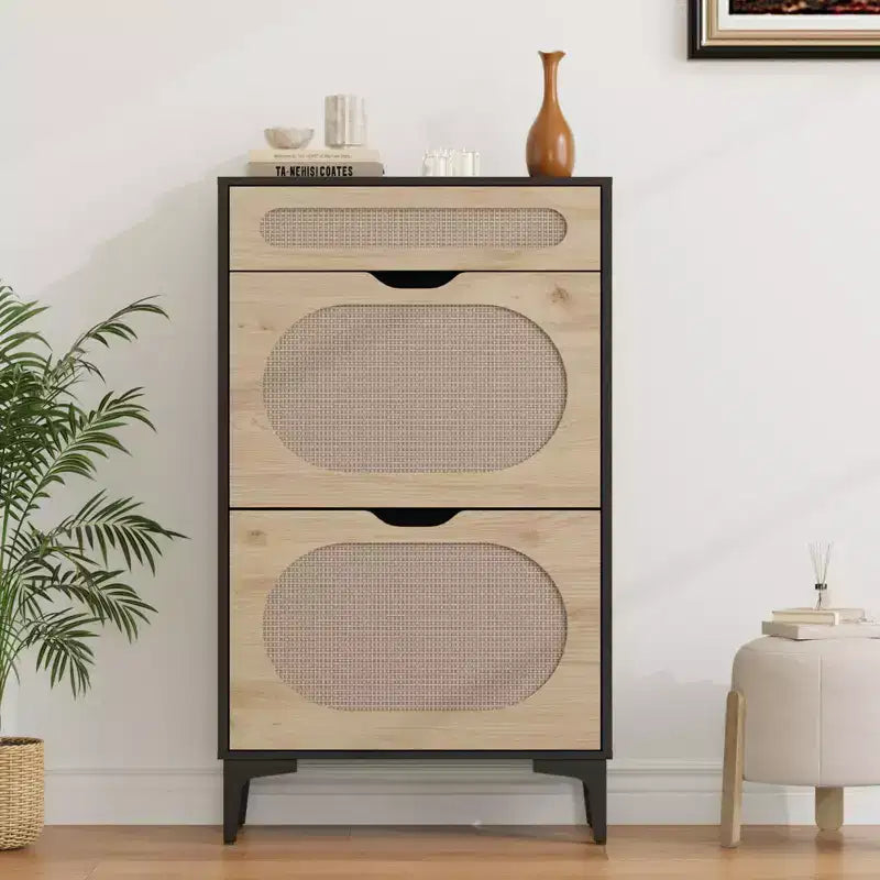 Meuble à chaussures avec 2 tiroirs basculants et 1 tiroir coulissant, Meuble de rangement pour chaussures, Étagère réglable sur 3 positions, Meuble à chaussures étroit pour entrée