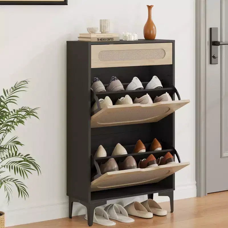 Meuble à chaussures avec 2 tiroirs basculants et 1 tiroir coulissant, Meuble de rangement pour chaussures, Étagère réglable sur 3 positions, Meuble à chaussures étroit pour entrée
