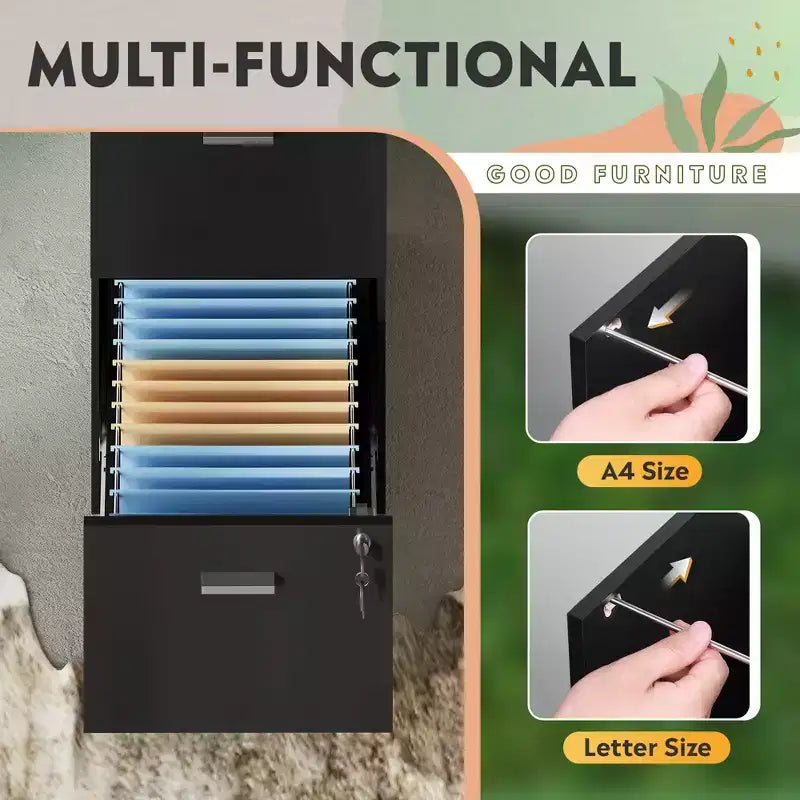 Meuble de classement vertical à 4 tiroirs avec serrure - Organisateur de rangement en bois pour bureau à domicile, convient aux dossiers A4