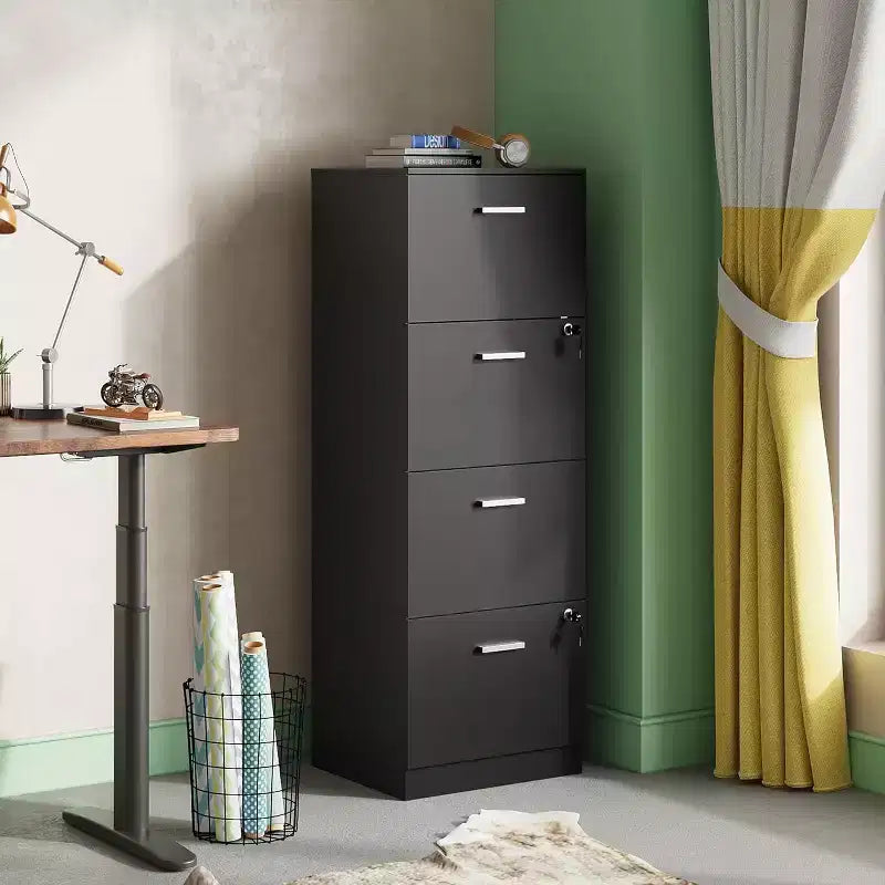 DEXYLLO 4-Drawer Vertical File Cabinet with Lock - Wood Storage Organizer for Home Office, Fits A4/Letter Size Files