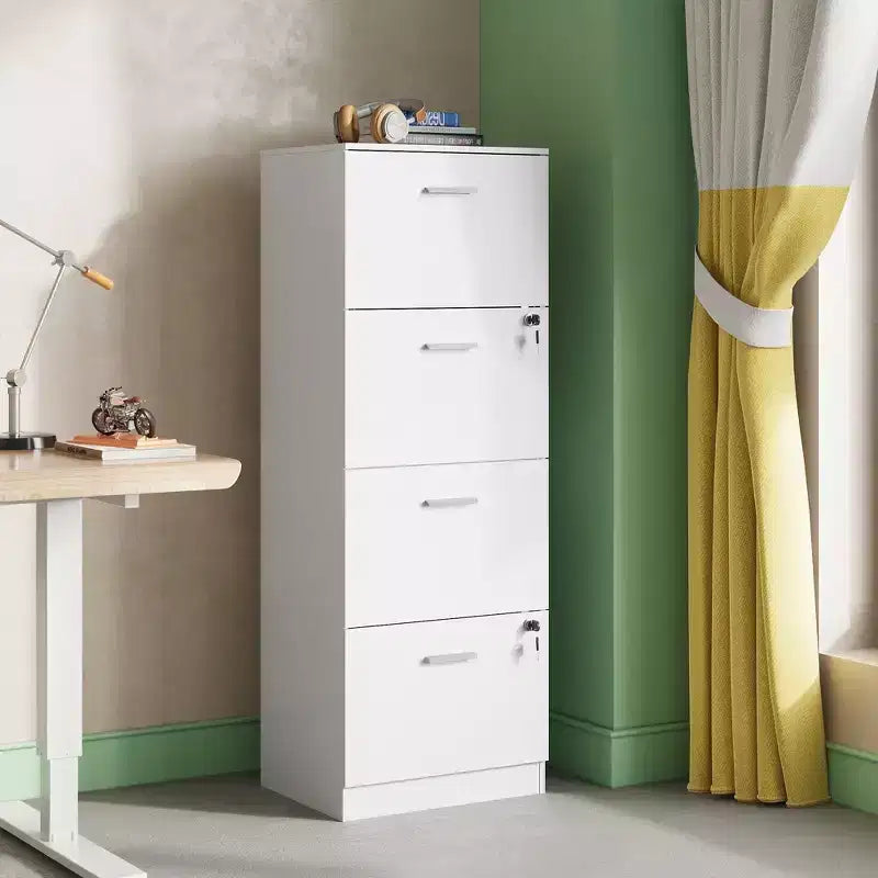 Meuble de classement vertical à 4 tiroirs avec serrure - Organisateur de rangement en bois pour bureau à domicile, convient aux dossiers A4