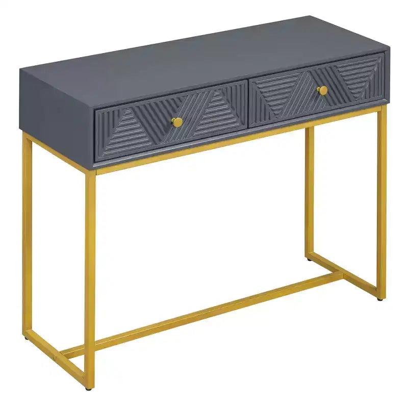 Table d'entrée moderne avec pieds dorés, console étroite avec 2 tiroirs et motif à rayures, table d'appoint pour salon, couloir