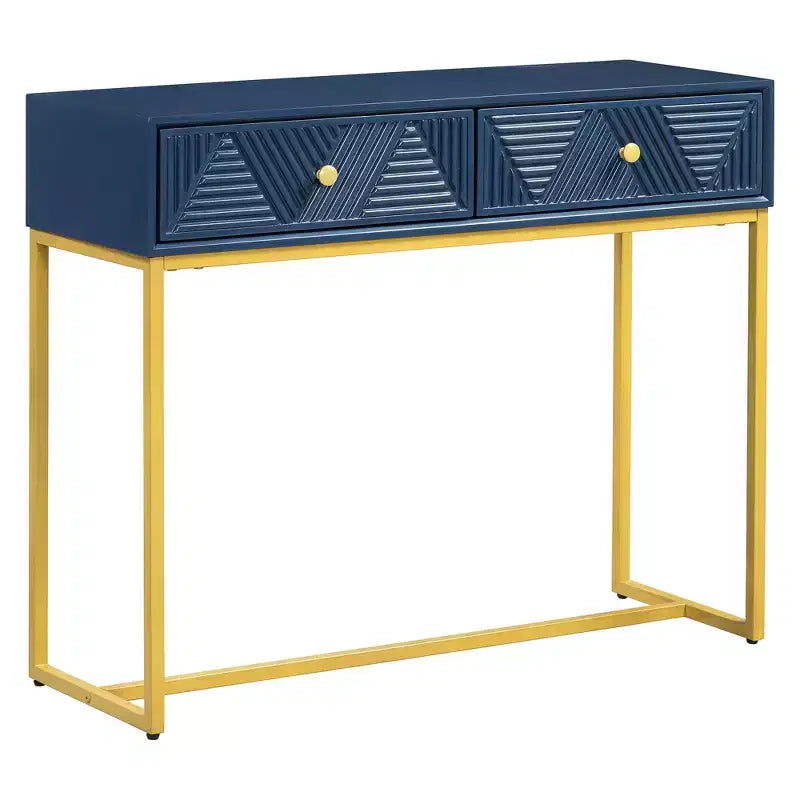 Table d'entrée moderne avec pieds dorés, console étroite avec 2 tiroirs et motif à rayures, table d'appoint pour salon, couloir