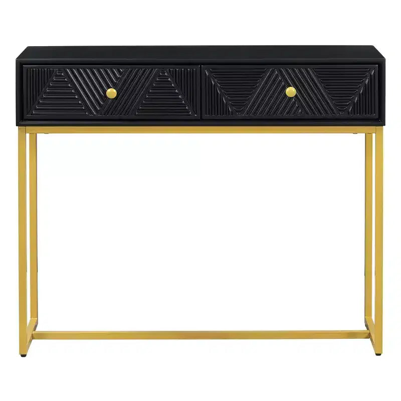 Table d'entrée moderne avec pieds dorés, console étroite avec 2 tiroirs et motif à rayures, table d'appoint pour salon, couloir
