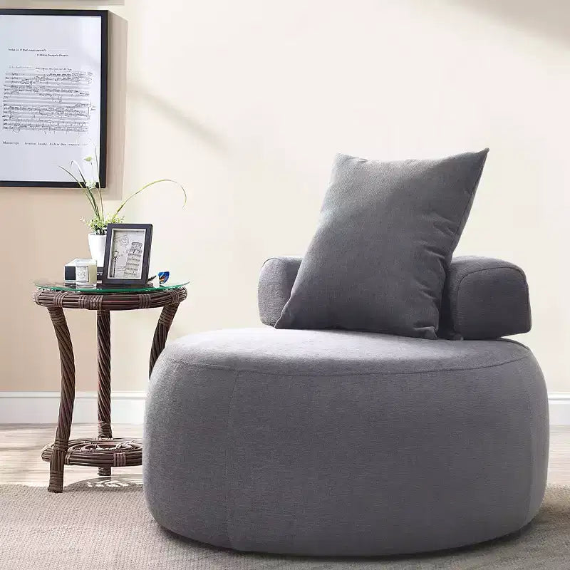 32 Modern Round Chair, Single Lounge Chaise Upholstered Sofa Bed, Chenille Bean Bag Chiar with Pillows for Living Room, Bedroom, Apartment, Reading