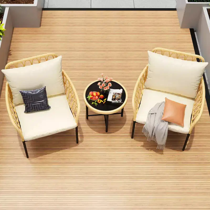 COZONY 3-Piece Patio Furniture Set with Glass Table, Rattan Outdoor Bistro Chairs with Cushions for Balcony Garden Porch