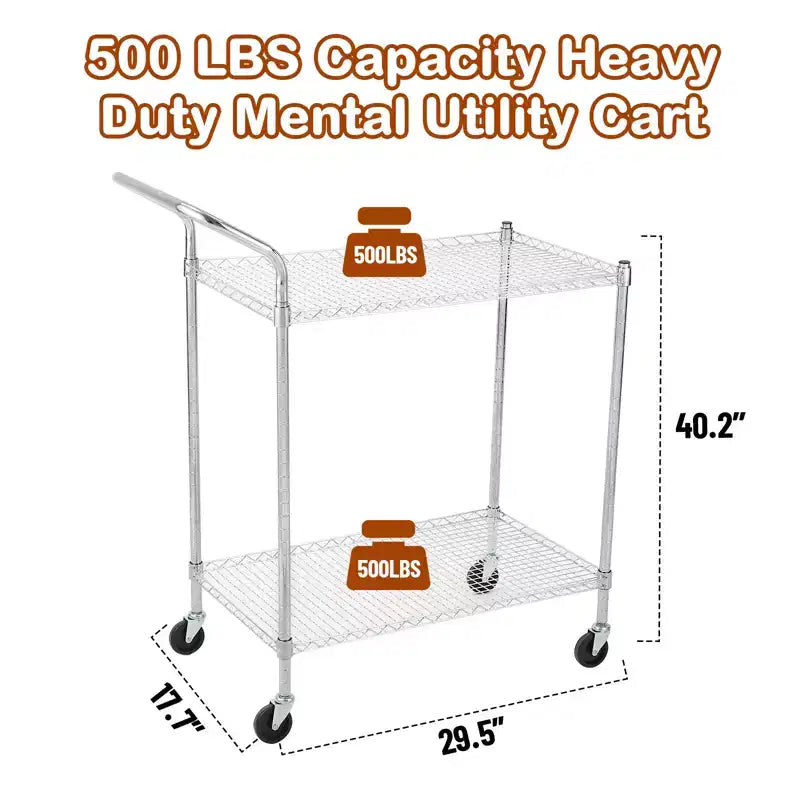 Utility Rolling Cart with Wheels, 1000LBS Capacity, Commercial Grade Kitchen Cart, for Restaurant, Garage, Warehouse, Kitchen