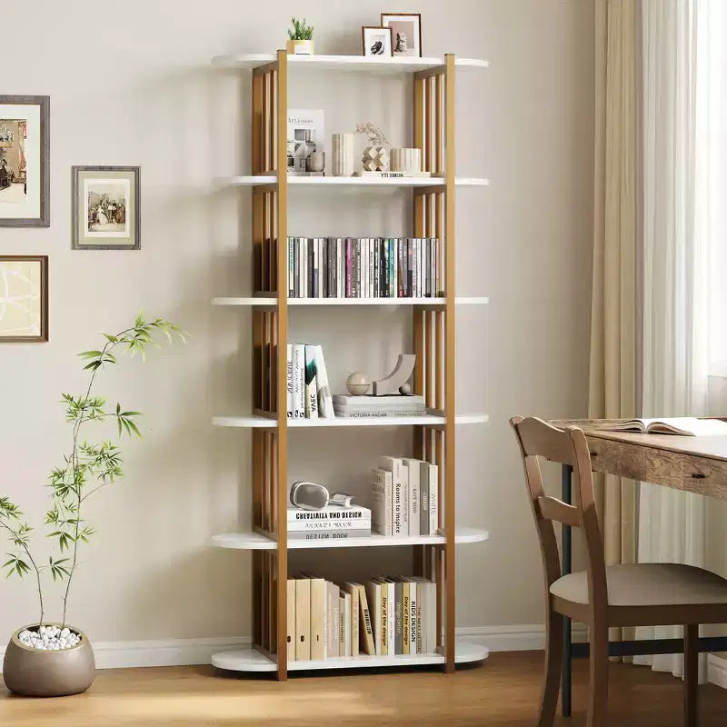 Bookshelf - 71-inch high open bookcase, six-tier freestanding wooden bookshelf with metal frame for bedroom, living room, home office