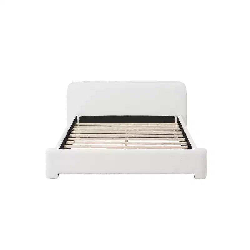 Lit plateforme élégant, cadre de lit rembourré en tissu bouclé avec tête de lit douce, taille double/queen/king, blanc