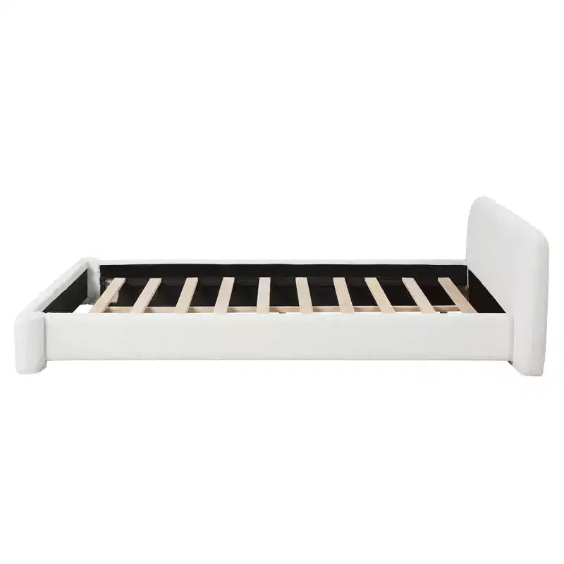 Lit plateforme élégant, cadre de lit rembourré en tissu bouclé avec tête de lit douce, taille double/queen/king, blanc