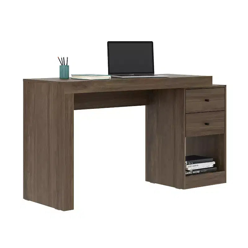Bureau moderne extensible de 120 cm pour la maison, bureau d'ordinateur avec 2 tiroirs et 1 étagère, bureau d'écriture pour salle de lecture, étude