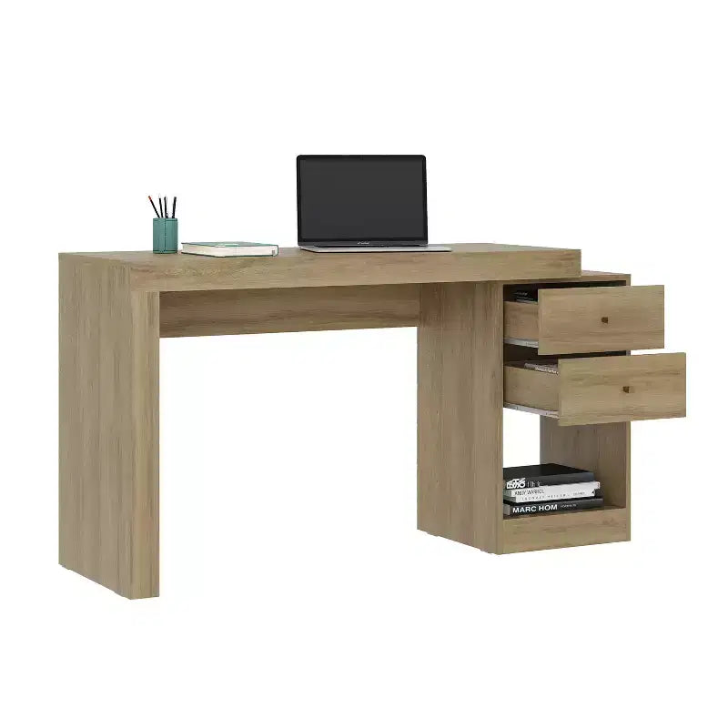 Bureau moderne extensible de 120 cm pour la maison, bureau d'ordinateur avec 2 tiroirs et 1 étagère, bureau d'écriture pour salle de lecture, étude