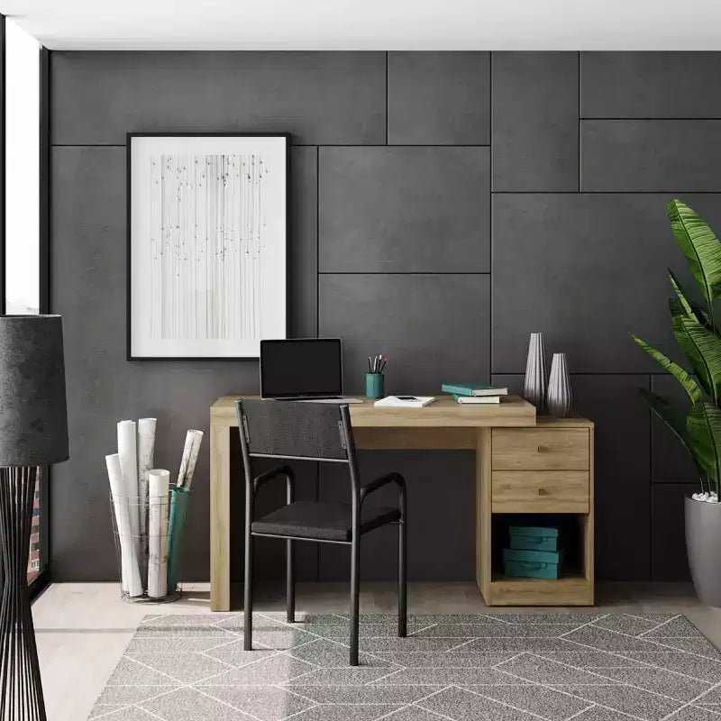 Bureau moderne extensible de 120 cm pour la maison, bureau d'ordinateur avec 2 tiroirs et 1 étagère, bureau d'écriture pour salle de lecture, étude