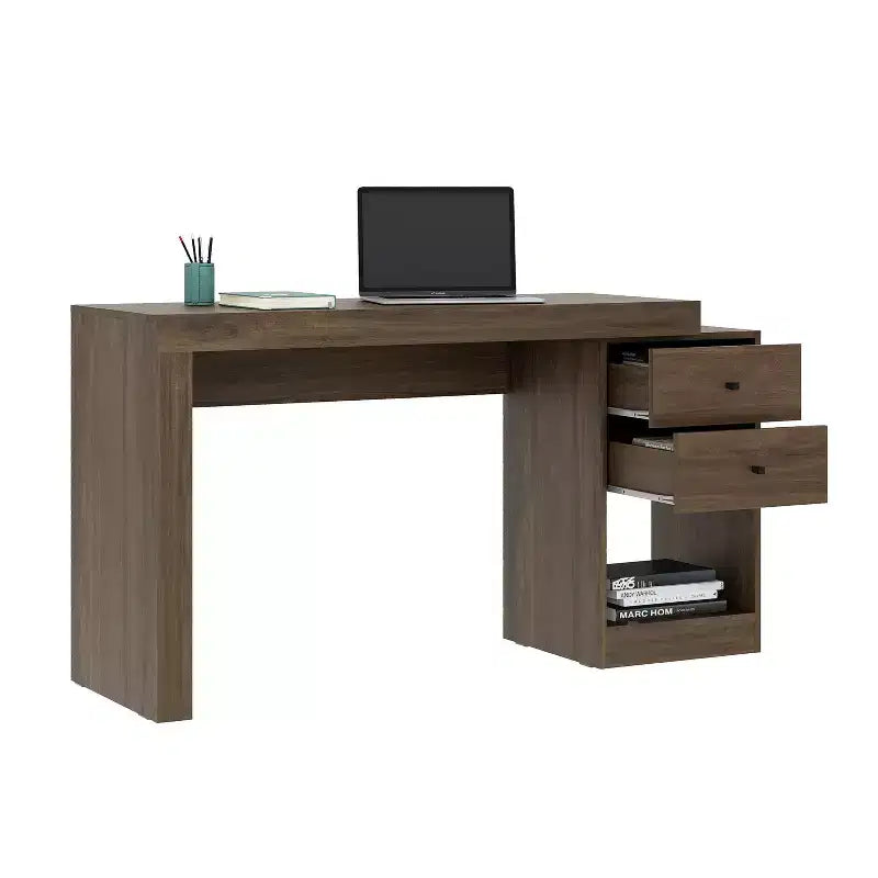Bureau moderne extensible de 120 cm pour la maison, bureau d'ordinateur avec 2 tiroirs et 1 étagère, bureau d'écriture pour salle de lecture, étude