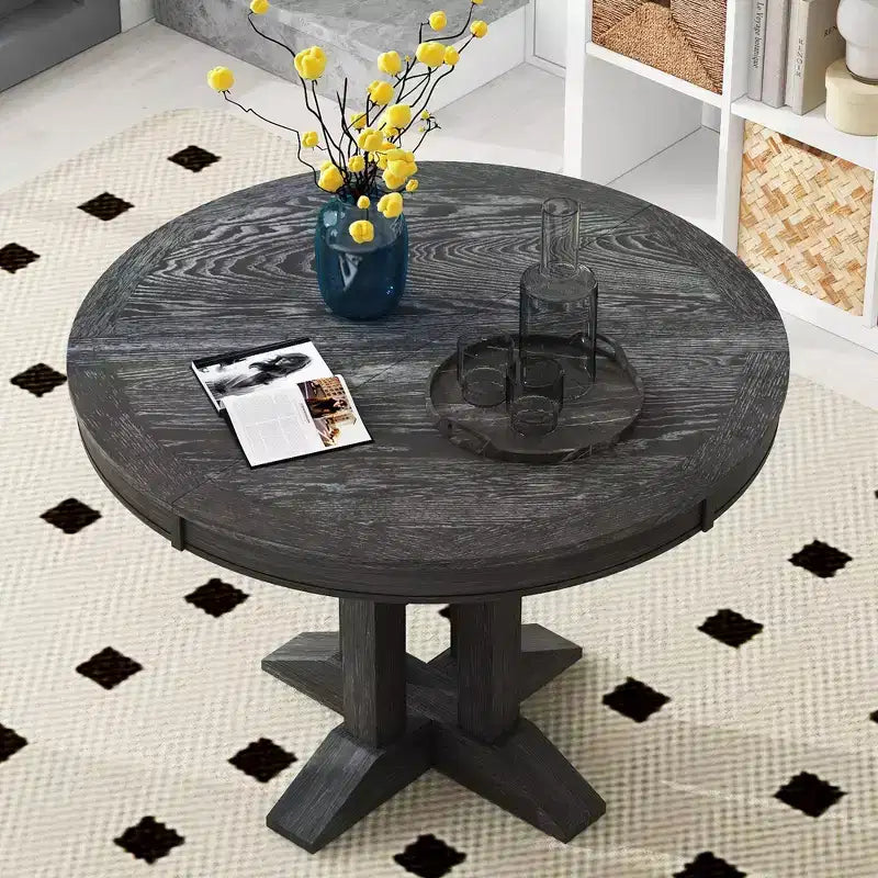 Okak 56IN Farmhouse Extendable Round Dining Table, Round Table with Heavy Pedestal, Folding Table for Kitchen, Dining Room