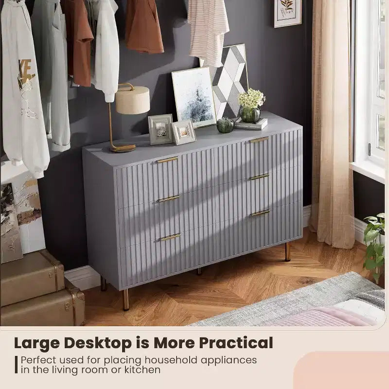 Commode à 6 tiroirs, commode de chambre moderne en bois avec tiroirs de rangement, meuble TV de style ferme pour salon, chambre à coucher, couloir