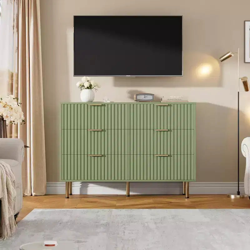 Commode à 6 tiroirs, commode de chambre moderne en bois avec tiroirs de rangement, meuble TV de style ferme pour salon, chambre à coucher, couloir