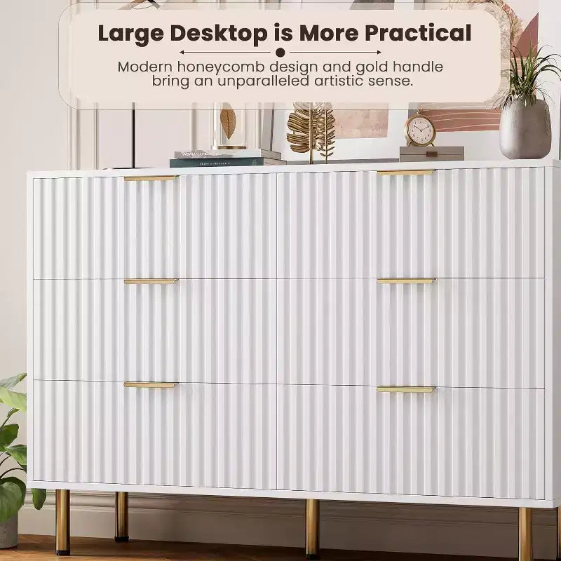Commode à 6 tiroirs, commode de chambre moderne en bois avec tiroirs de rangement, meuble TV de style ferme pour salon, chambre à coucher, couloir