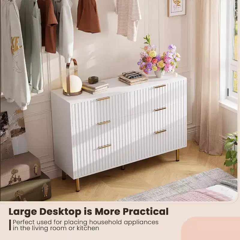 Commode à 6 tiroirs, commode de chambre moderne en bois avec tiroirs de rangement, meuble TV de style ferme pour salon, chambre à coucher, couloir