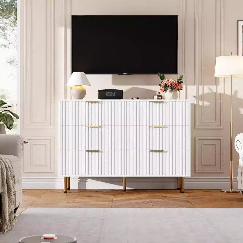 Commode à 6 tiroirs, commode de chambre moderne en bois avec tiroirs de rangement, meuble TV de style ferme pour salon, chambre à coucher, couloir