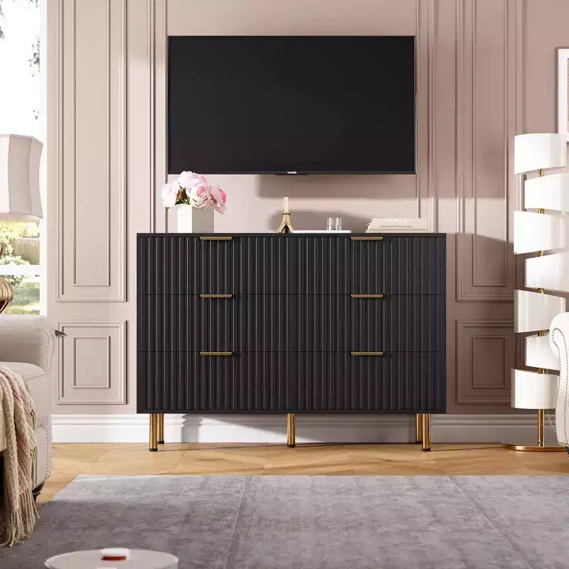 Commode à 6 tiroirs, commode de chambre moderne en bois avec tiroirs de rangement, meuble TV de style ferme pour salon, chambre à coucher, couloir