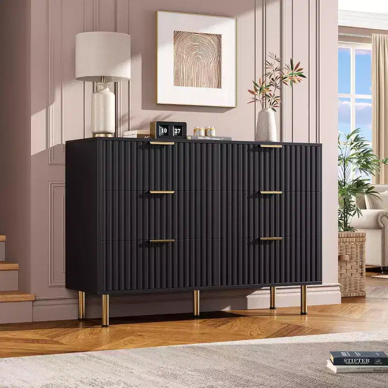 6-Drawer Dresser, Modern Wooden Bedroom Chest of Drawers With Storage Drawers, Farmhouse Style TV Stand for Living Room, Bedroom, Hallway