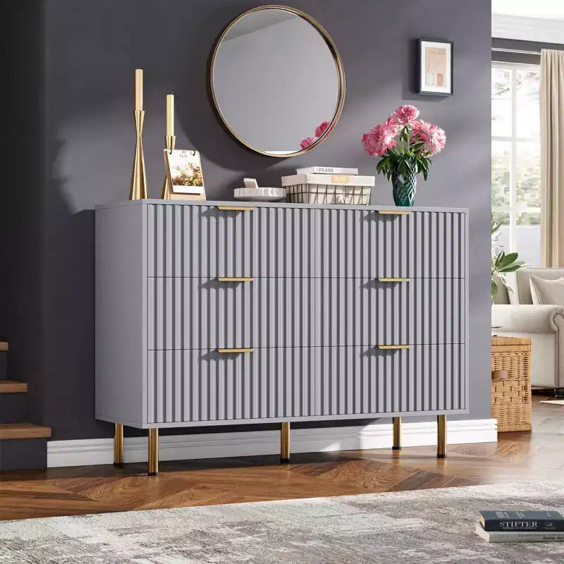 Commode à 6 tiroirs, commode de chambre moderne en bois avec tiroirs de rangement, meuble TV de style ferme pour salon, chambre à coucher, couloir