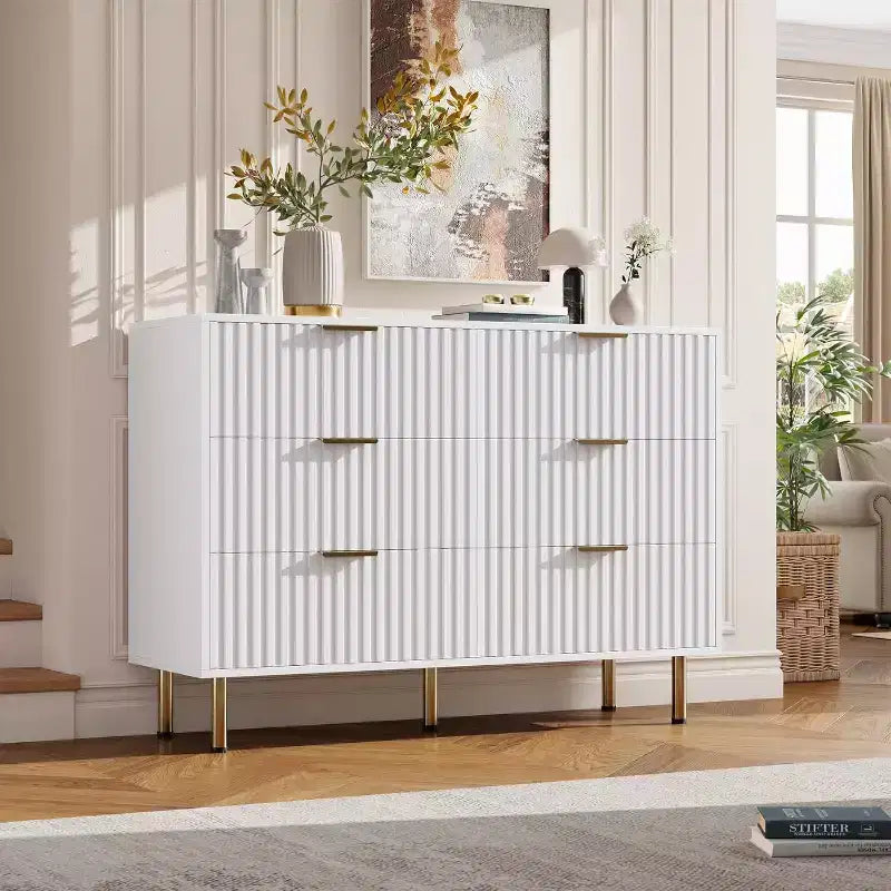 Commode à 6 tiroirs, commode de chambre moderne en bois avec tiroirs de rangement, meuble TV de style ferme pour salon, chambre à coucher, couloir