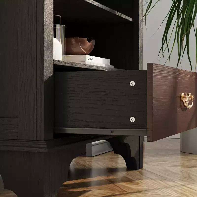 Famapy Vintage Luxury Storage Cabinet Bookcase Pantry: Intricate Carvings,Gold Accents,Glass Doors  Elevate Your Space