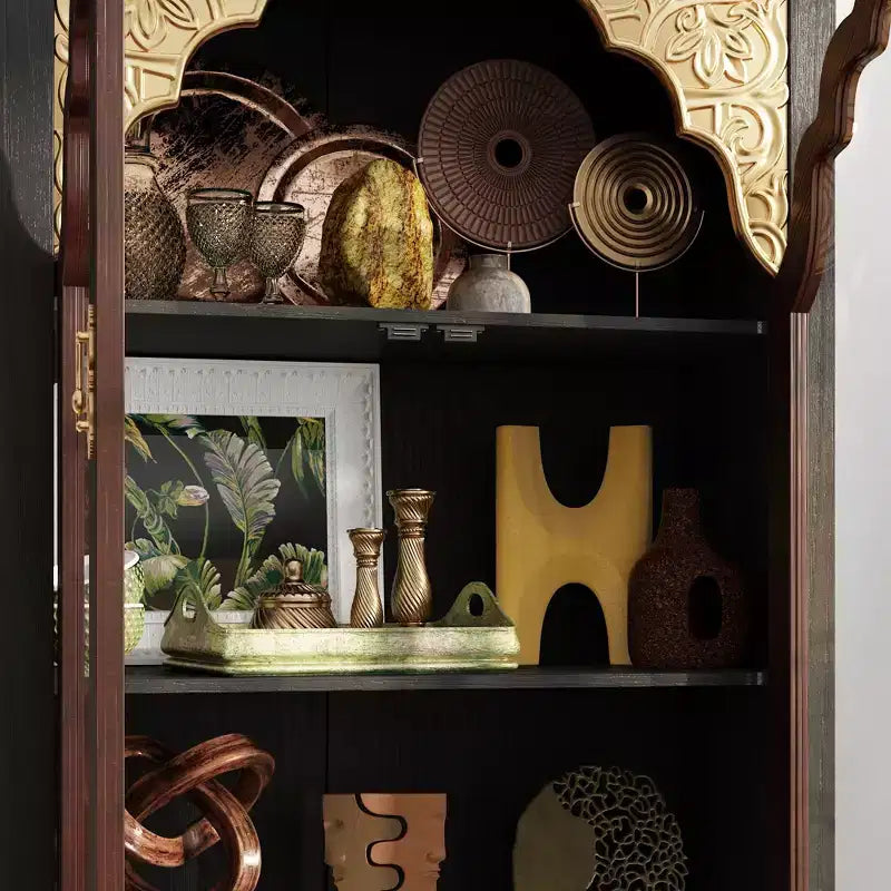 Famapy Vintage Luxury Storage Cabinet Bookcase Pantry: Intricate Carvings,Gold Accents,Glass Doors  Elevate Your Space
