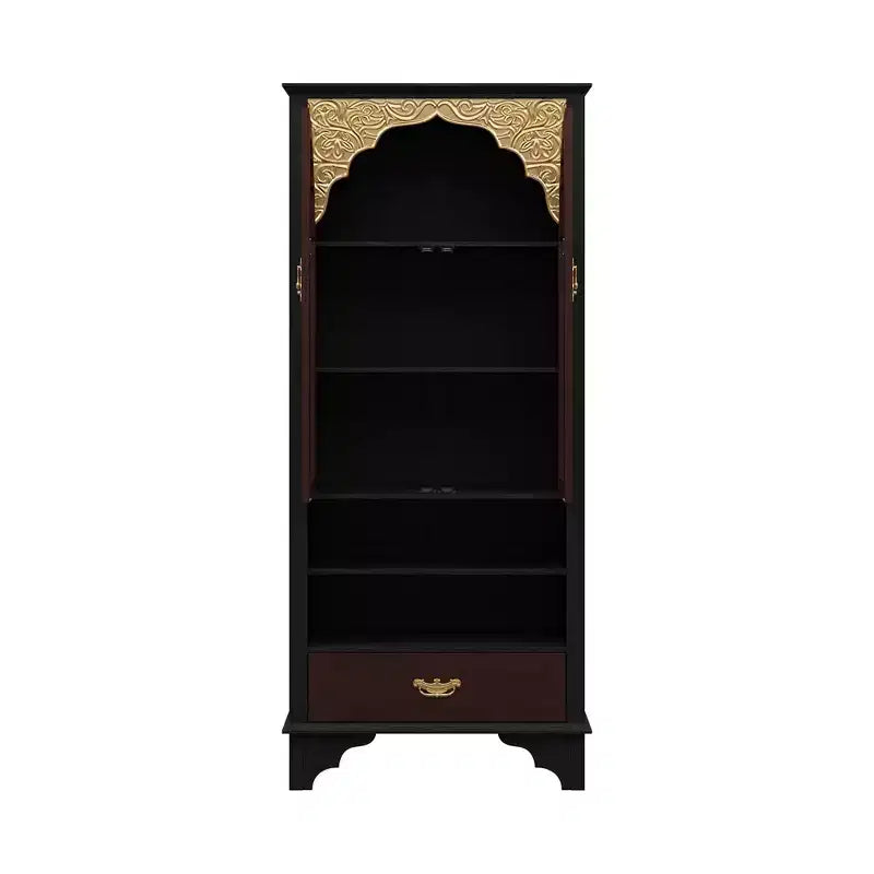 Famapy Vintage Luxury Storage Cabinet Bookcase Pantry: Intricate Carvings,Gold Accents,Glass Doors  Elevate Your Space