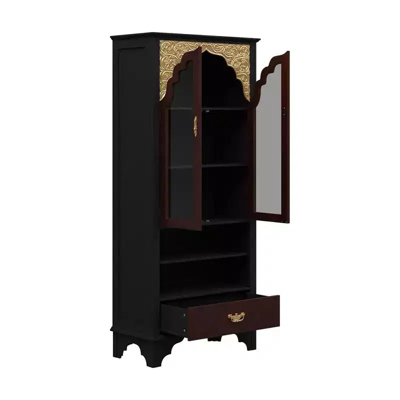 Famapy Vintage Luxury Storage Cabinet Bookcase Pantry: Intricate Carvings,Gold Accents,Glass Doors  Elevate Your Space