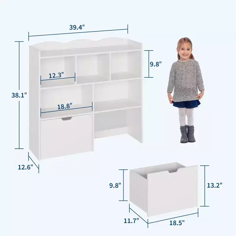 Toy Storage Organizer with 2 Movable Drawers, Toy Organizer with 5 Open Cubbies, Multifunctional Floor Storage Chest for Playroom