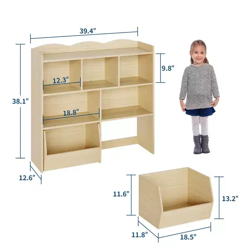 Toy Storage Organizer with 2 Movable Drawers, Toy Organizer with 5 Open Cubbies, Multifunctional Floor Storage Chest for Playroom