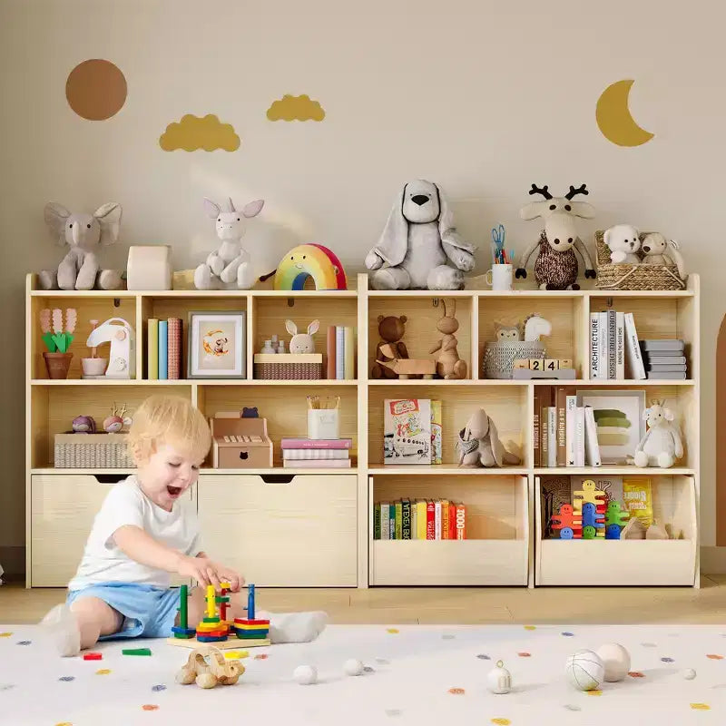 Toy Storage Organizer with 2 Movable Drawers, Toy Organizer with 5 Open Cubbies, Multifunctional Floor Storage Chest for Playroom