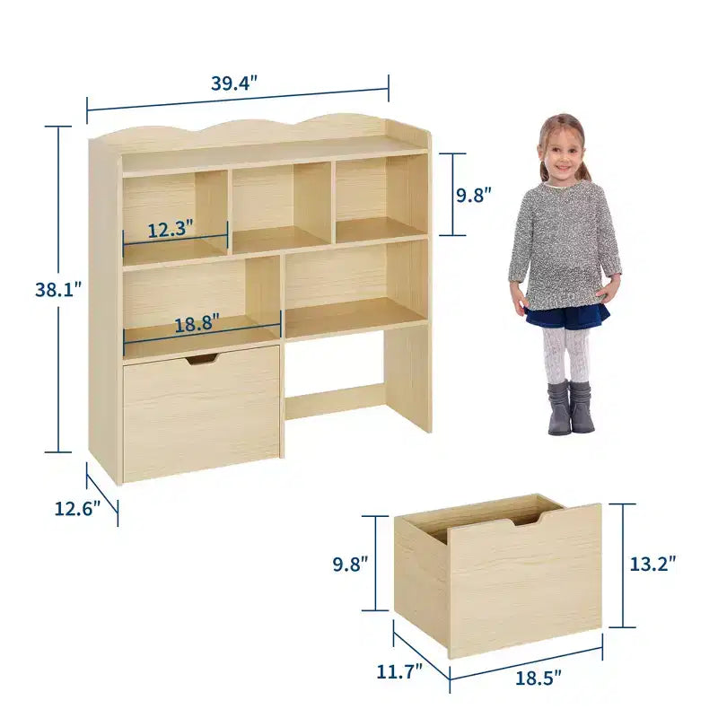 Toy Storage Organizer with 2 Movable Drawers, Toy Organizer with 5 Open Cubbies, Multifunctional Floor Storage Chest for Playroom