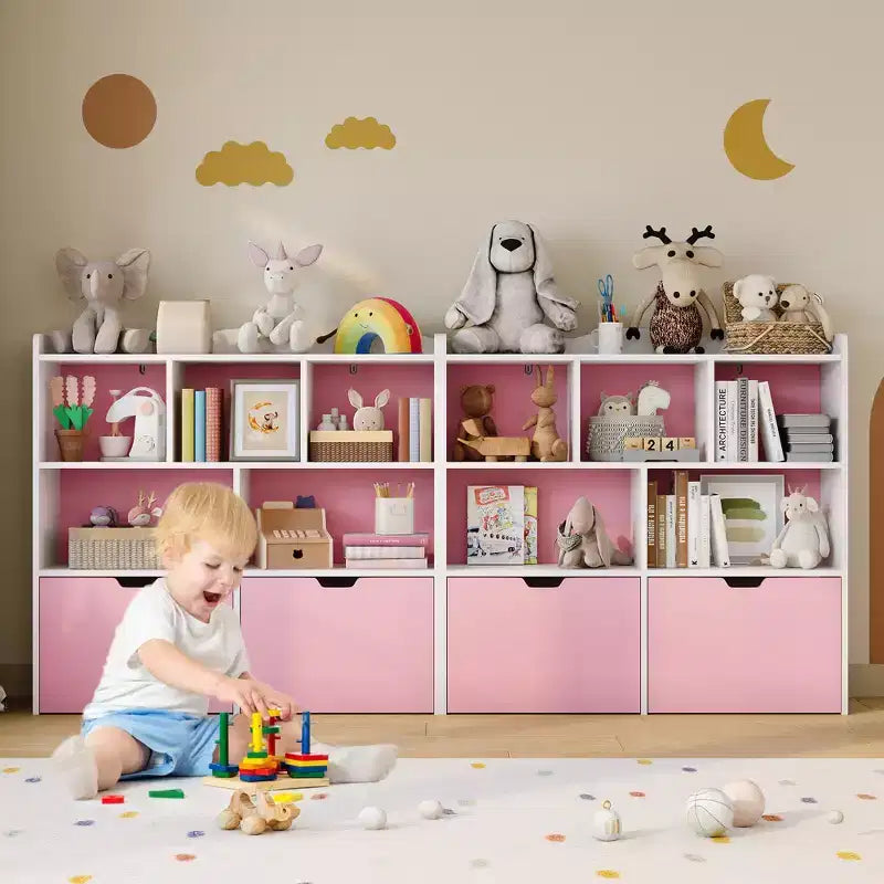 Toy Storage Organizer with 2 Movable Drawers, Toy Organizer with 5 Open Cubbies, Multifunctional Floor Storage Chest for Playroom