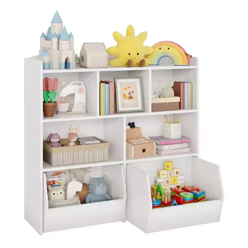 Toy Storage Organizer with 2 Movable Drawers, Toy Organizer with 5 Open Cubbies, Multifunctional Floor Storage Chest for Playroom