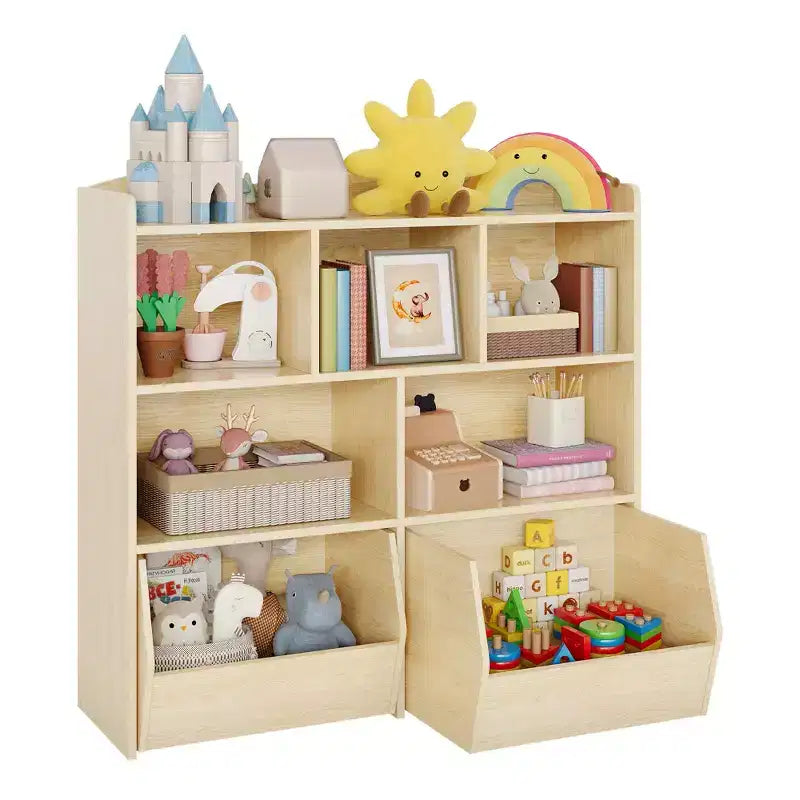 Toy Storage Organizer with 2 Movable Drawers, Toy Organizer with 5 Open Cubbies, Multifunctional Floor Storage Chest for Playroom